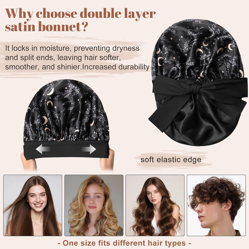 CHLINS Satin Bonnet Silk Bonnet for Sleeping Silk Sleep Cap Double Layer Hair Bonnet with Elastic Tie Band for Curly Hair Night Cap - Image 3